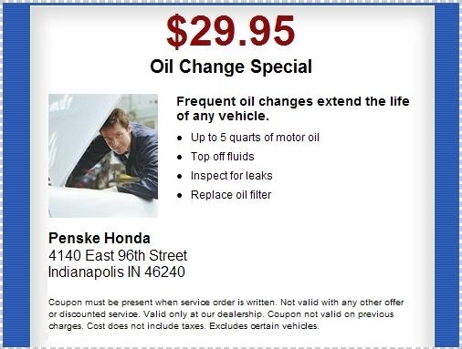 Honda engine oil change coupon #2
